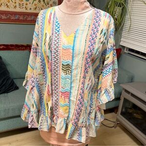 Vintage O.P.C. Colorful pastel Aztec poncho Boho Top S